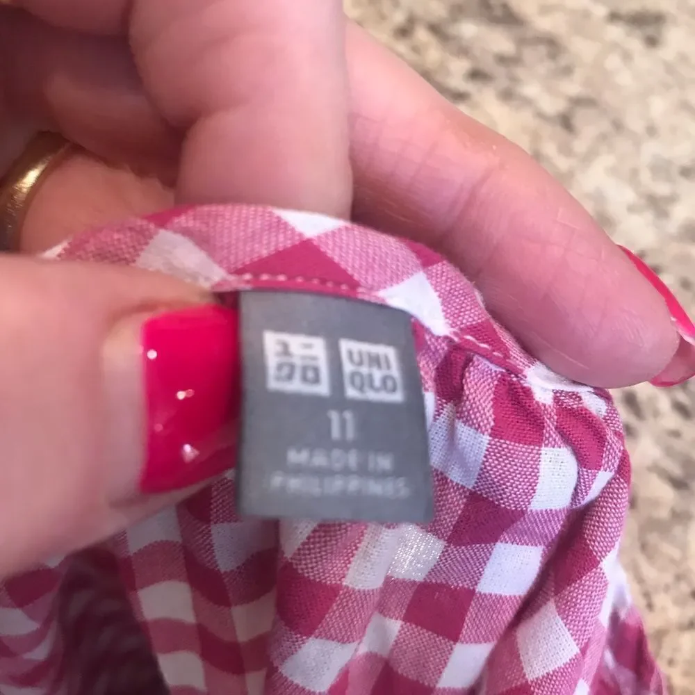 Uniqlo Girls Size 11 Pink White Checkered Dress